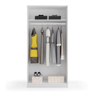Hansen White Small Narrow Two-Door Sliding Wardrobe with Hanging Rail and Shelf - UK Luxury Furniture